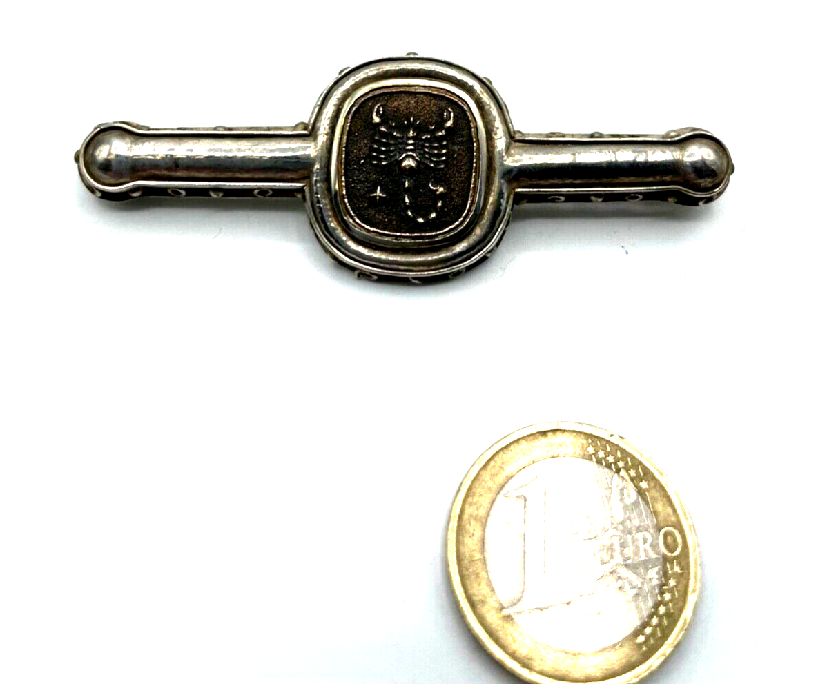 Vintage prächtige Anstecknadel 800 Silber + Bronze Einlage Skorpion Handarbeit5