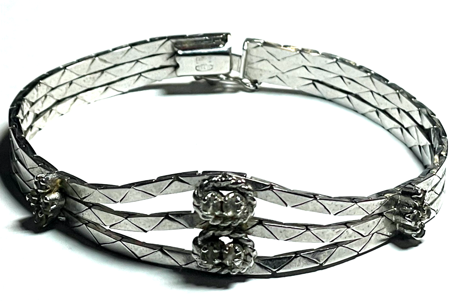 Vintage elegantes 800 Silber Armband mit 12 x Weißtopas L 19 cm B 15 mm14