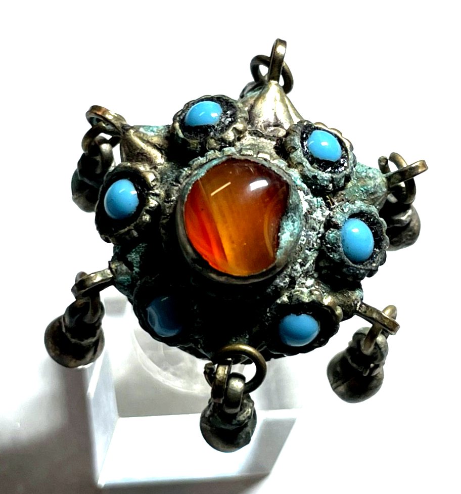 Antik Berber Schmuck prächtiger Ring Handarbeit Achat Türkis Patina Ø 17mm RG 540
