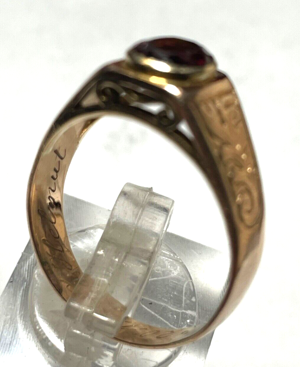 Solider 585 Gold 14 K antik Ring Rotgold Granat unisex RG 58 Ø 18,4 mm 4,5 Gramm4