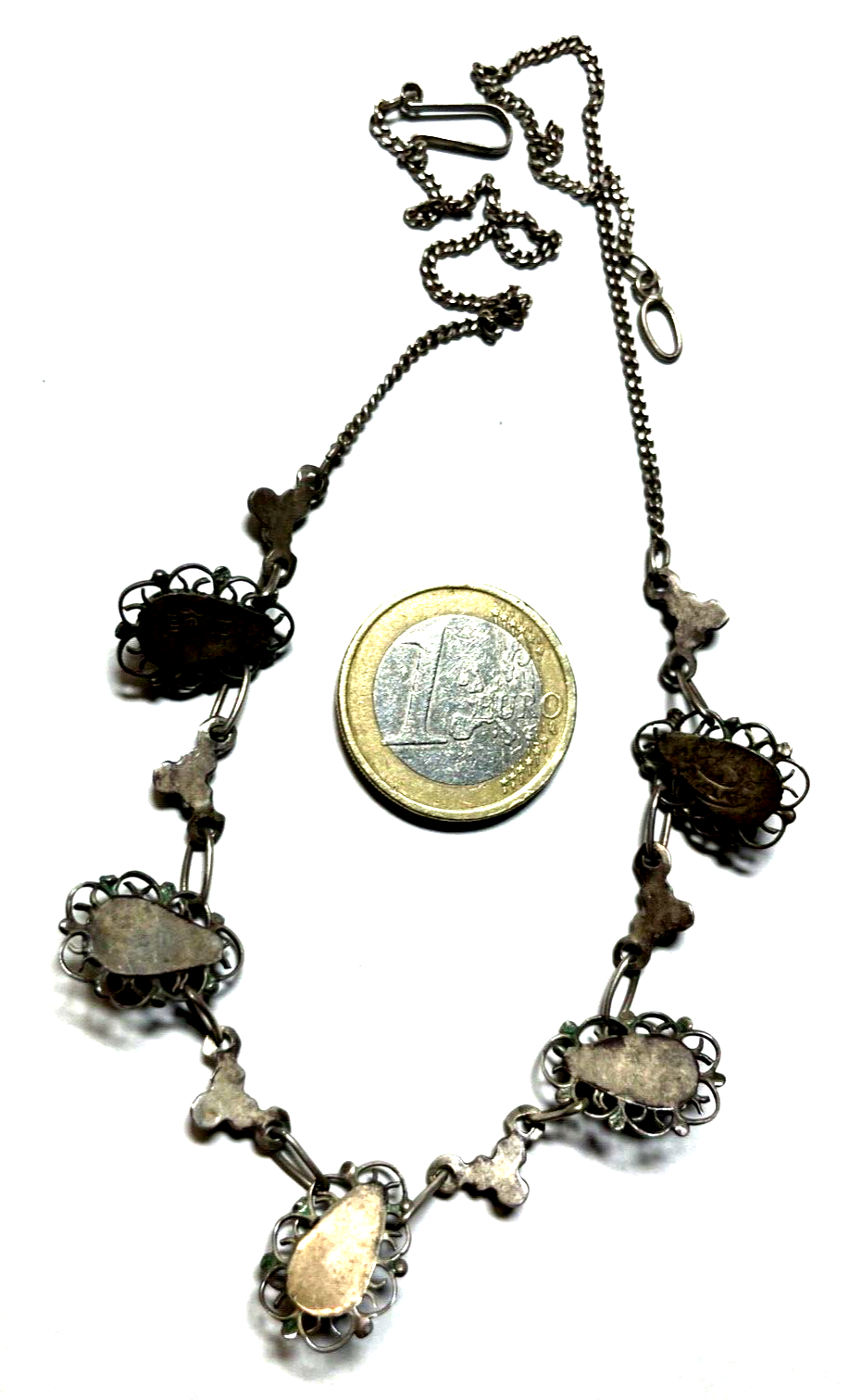 925 Sterling Silber Kette Collier mit 5x Türkis Mexiko Handarbeit sehr apart6