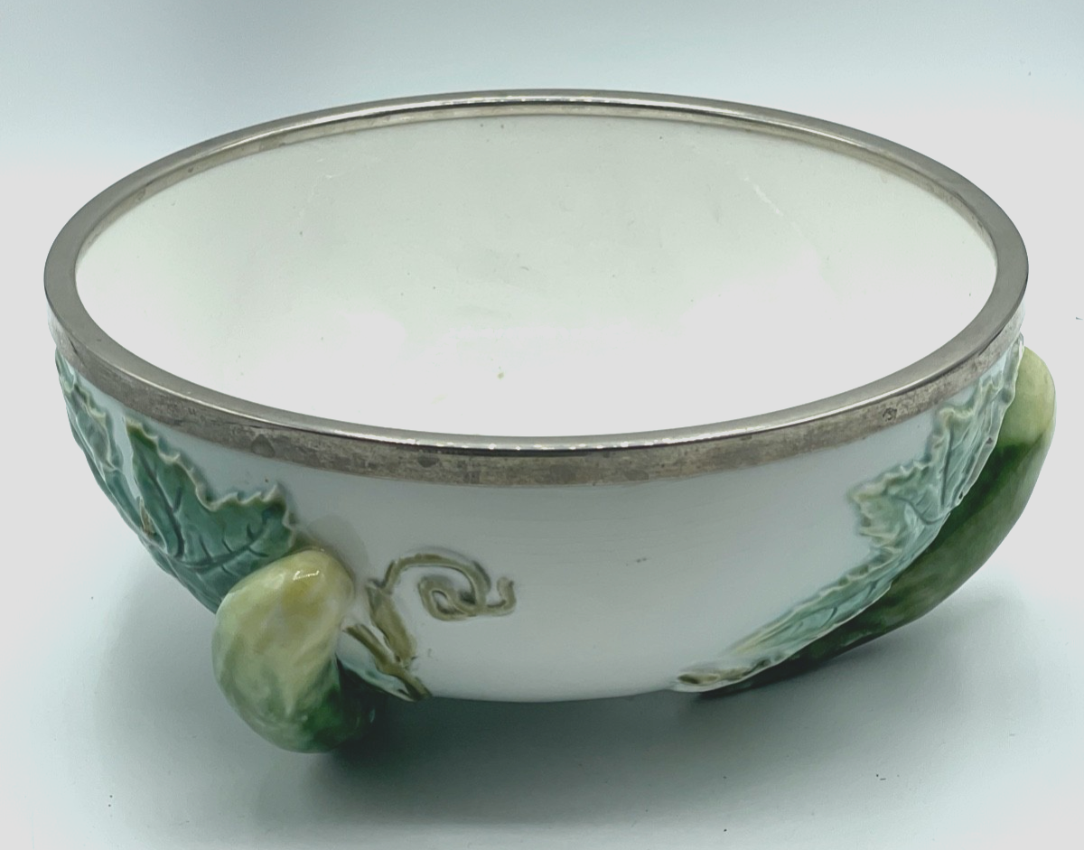 Jugendstil WMF dekorative Anbietschale Salatschüssel Gurken Dekor Straussenmarke7
