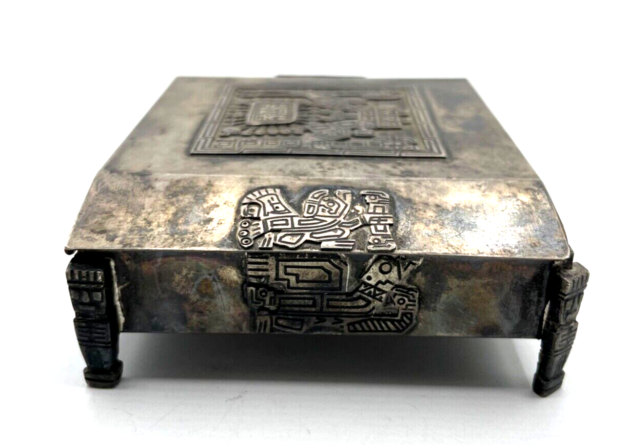 Vintage Silber Dose Deckeldose Maya Azteken Inka Silberdose 126 Gr. Handarbeit3