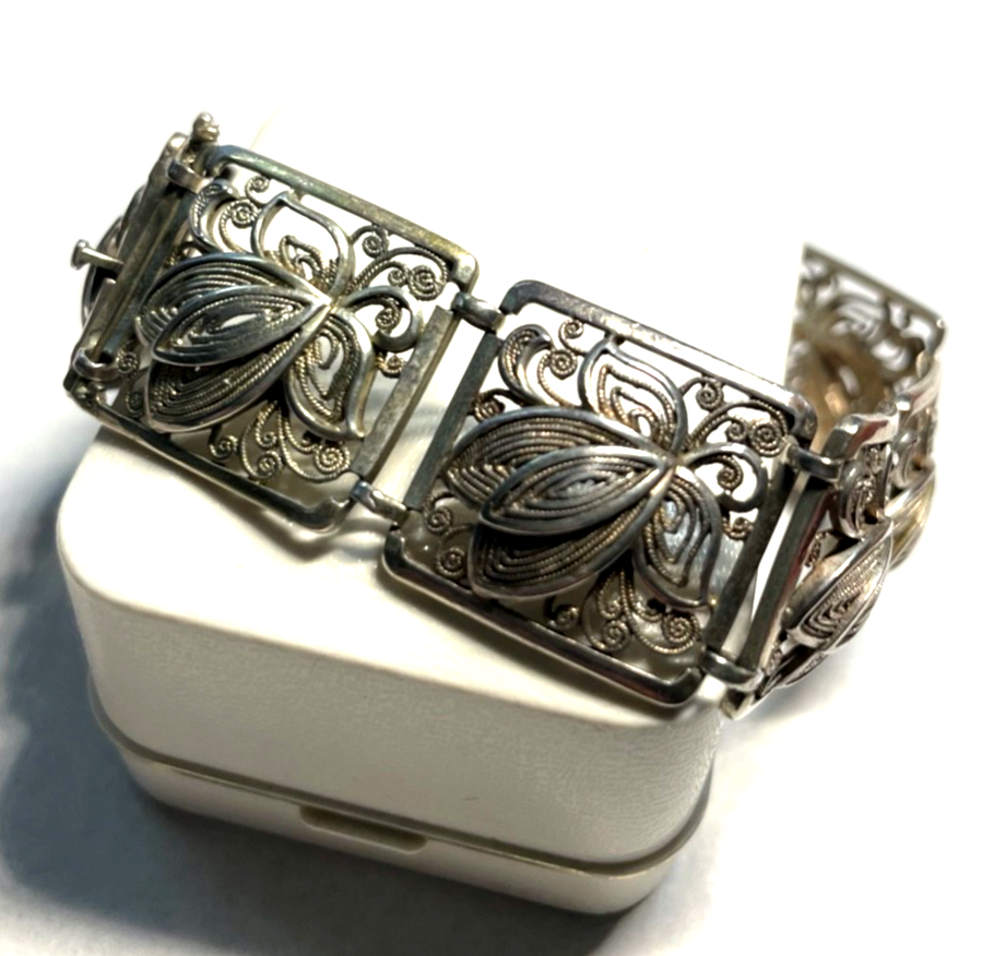 Antik 835 Silber Armband L 20 cm B 20 mm Filigransilber Handarbeit Jugendstil1