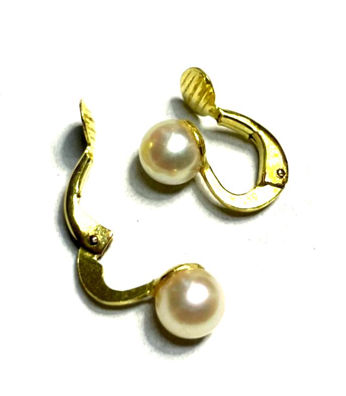 Elegante 585 Gold 14 K Ohrringe Ohrclips Clips zeitlos mit Akoya Perle Ø 6 mm2