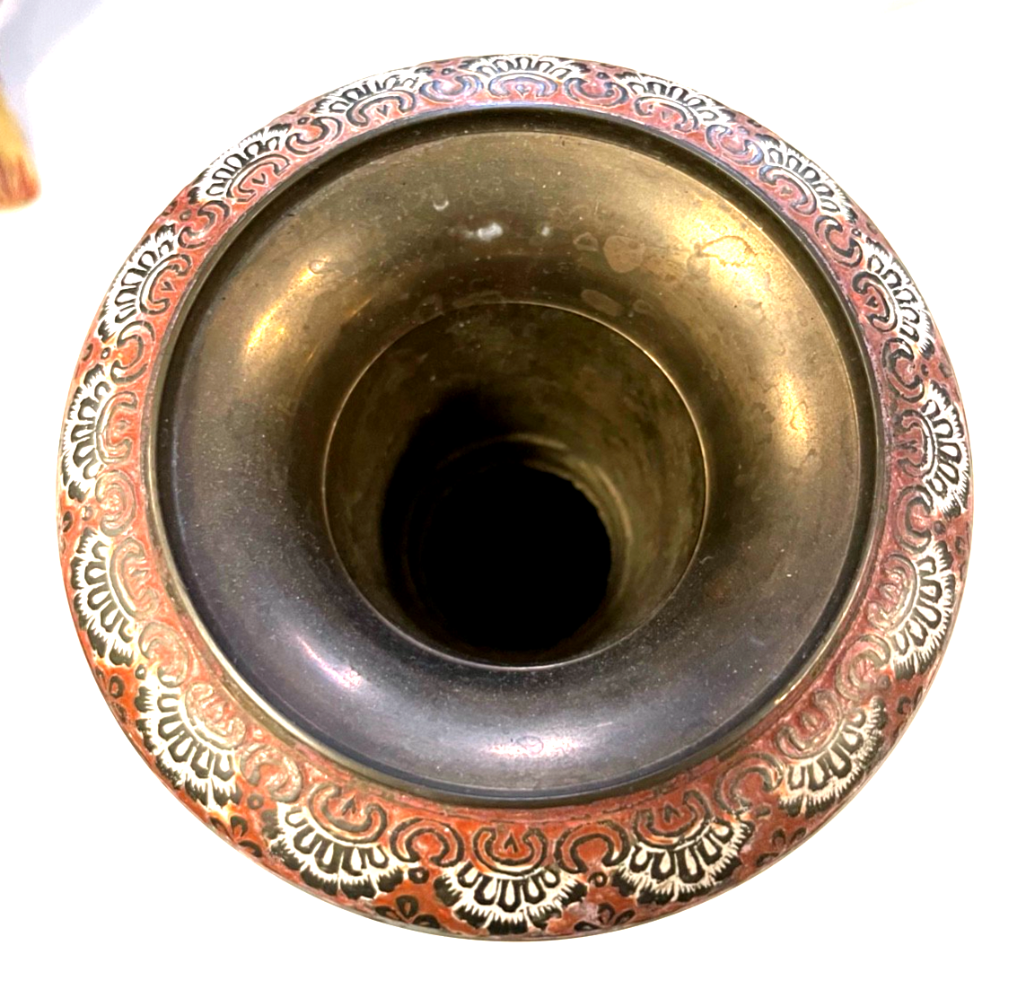 Alte Handarbeit persische Vase Messing handbemalt H 31 cm Dachbodenfund3