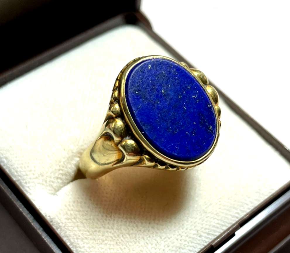Antik 585 Gold 14 K Herrenring Ring Siegelring Lapislazuli Platte Ø 21 mm RG 660