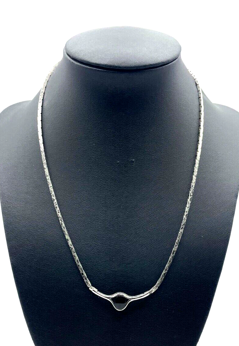 Vintage TEKA Design 925 Silber Kette Sterling Collier 70er J mit Onyx gepfl.0