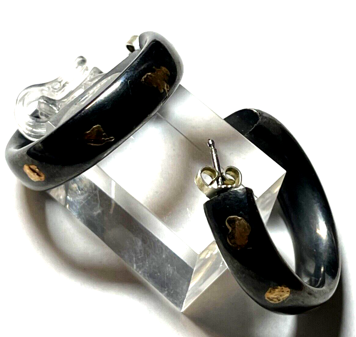 Massive stattliche 925 Silber Creolen Ohrringe geschwärzt Echtgold Dekor Ø 3 cm6