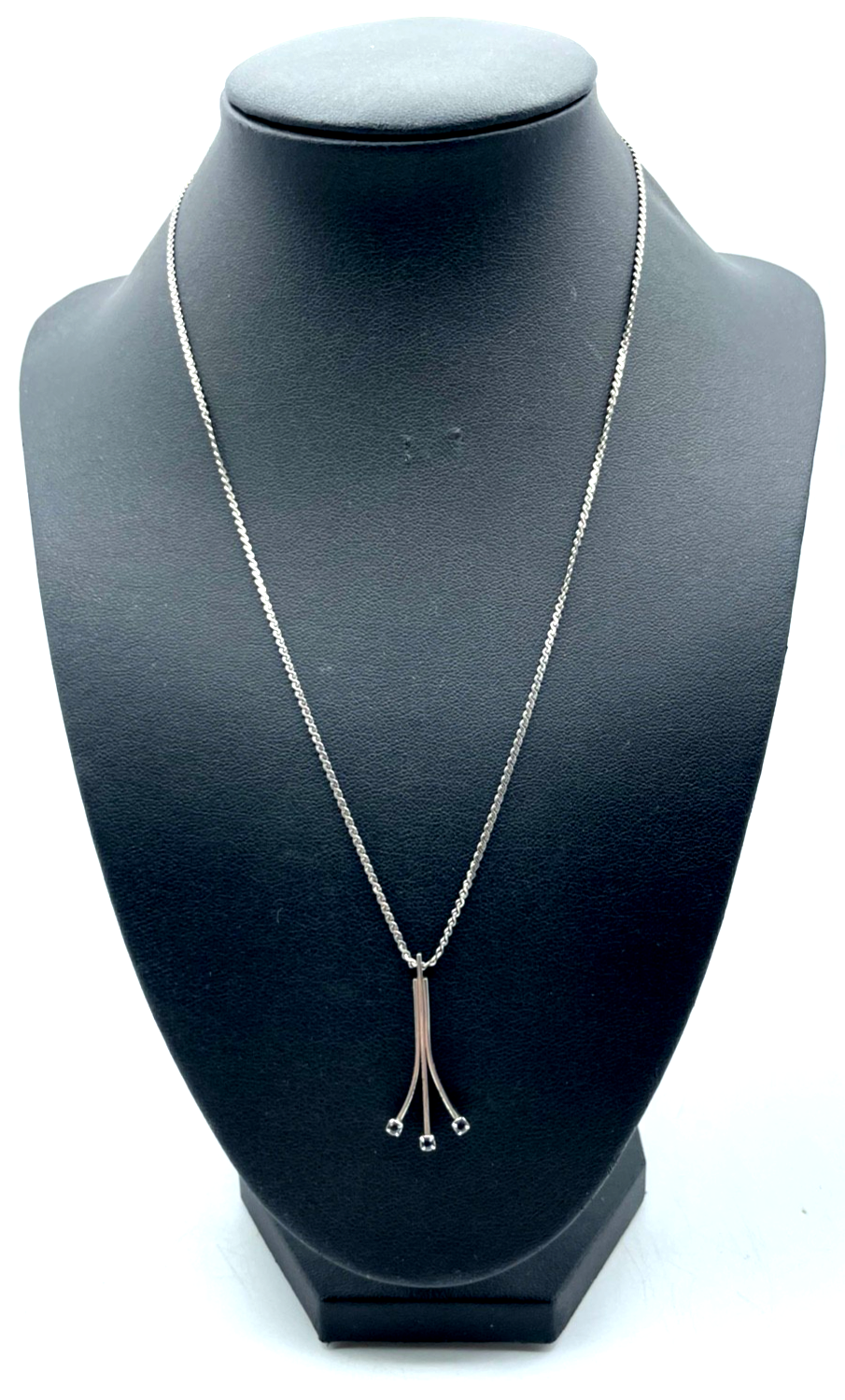 Vintage AVON Schmuck in 925 Silber Kette mit Anhänger blaue Farbsteine 70erJ0