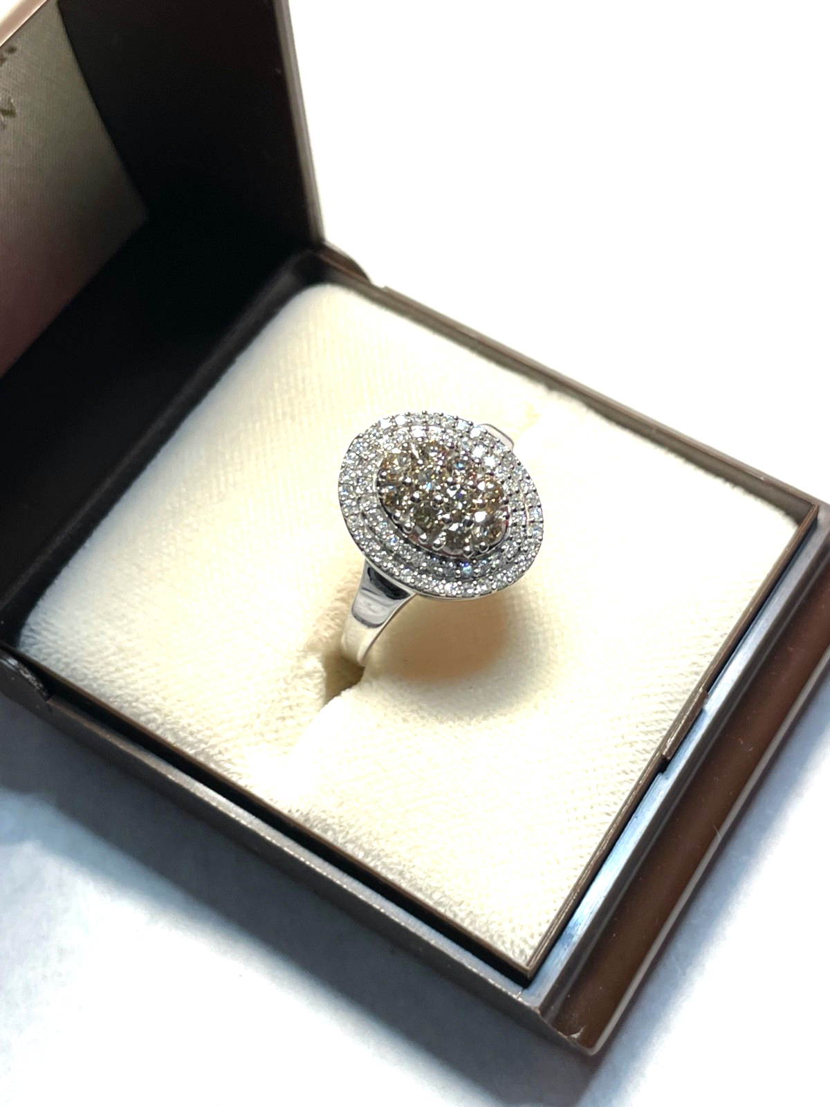 585 Gold 14 K Weißgold Entourage Ring Brillanten 2 farbig Ø 17,8 mm RG 56 gepfl.3
