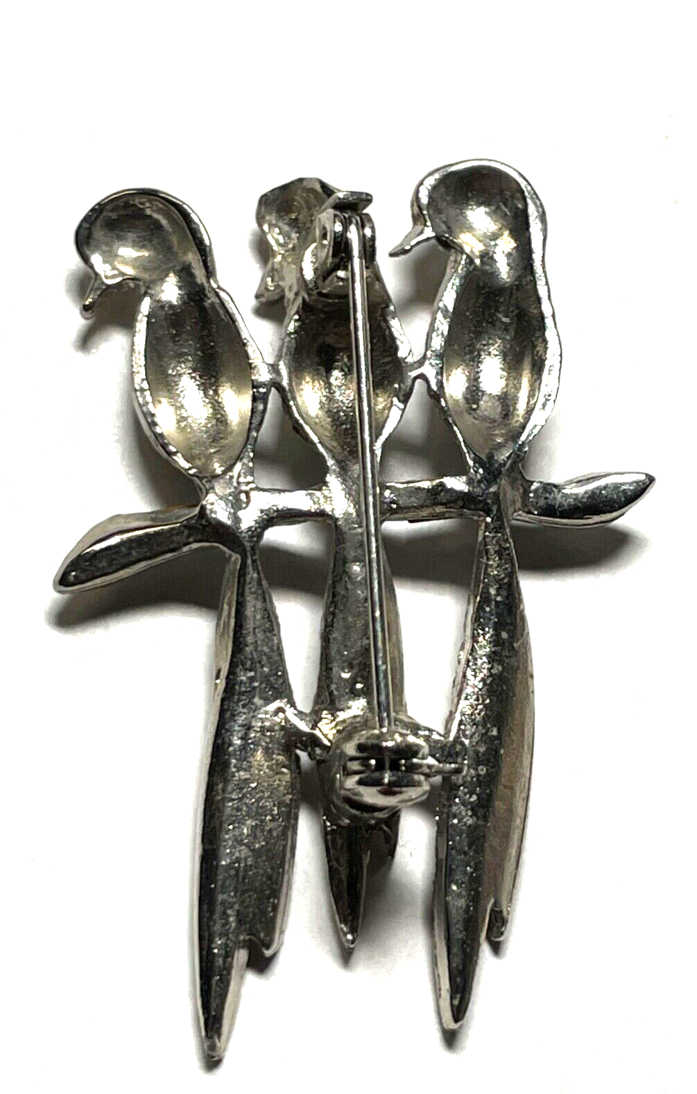 Vintage Brosche Anstecknadel elegantes Design 3 Vögel wie neu grüne Augen2