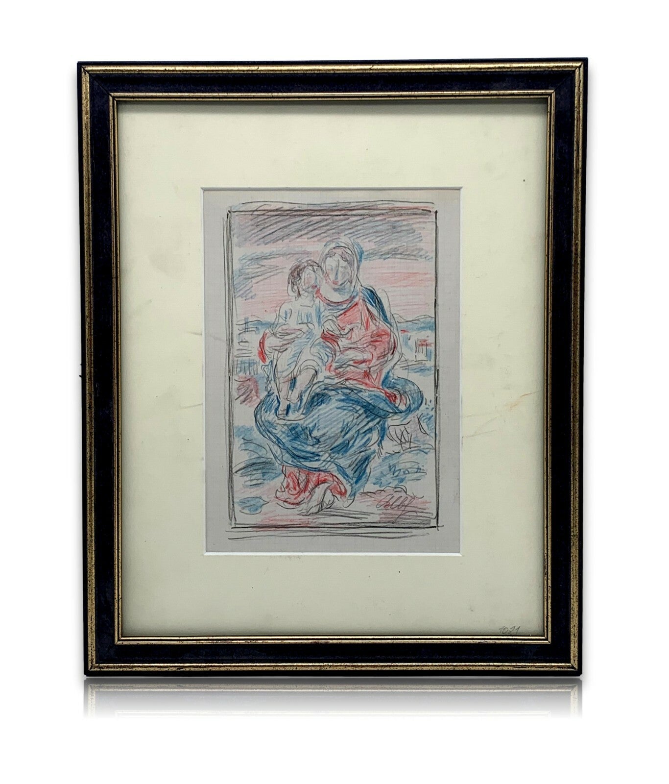Prof. Albert Haueisen - Zeichnung - gerahmt - Madonna mit Jesuskind - Frau Kind0
