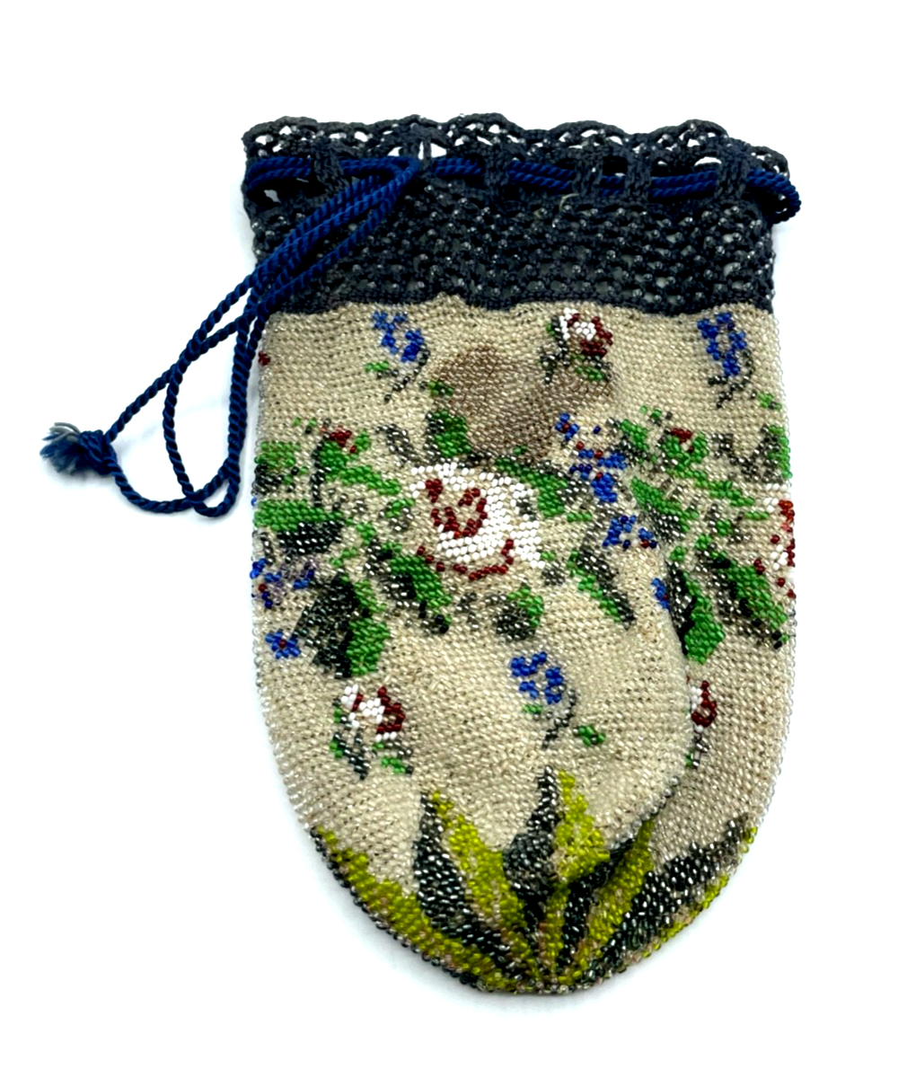 Antik Pompadour Glasperlen Tasche Perlenbeutel Handarbeit Perlentasche um 19001