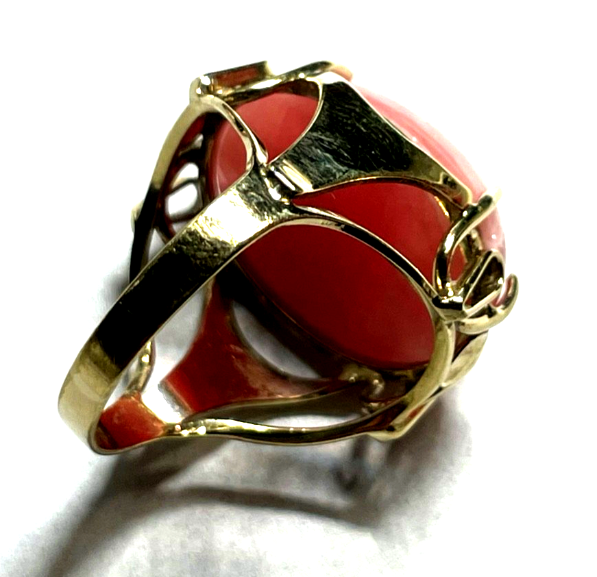 Vintage 333 Gold 8 K Ring gr. Rhodochrosit Cabochon Ø 17 mm RG 54 Juwelier3
