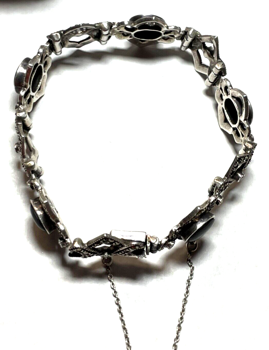 Traumhaftes solides 925 Silber Armband Handarbeit schwarzer Onyx + Markasit9