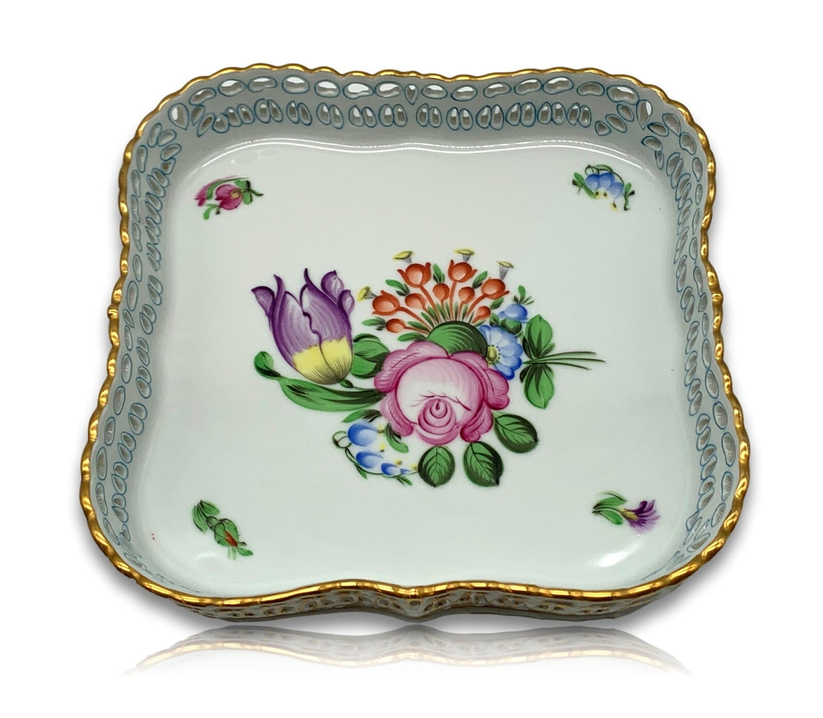 Herend Porzellan - Durchbruch Schale - 7510 BT Bouquet DE Tulipe  - Goldstaffage2