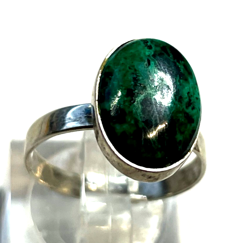 Solider 925 Silber Ring Chrysokoll Cabochon Besatz Handarbeit Ø 17 mm RG 540