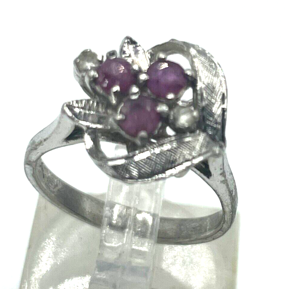 Vintage 925 Silber Ring Rubine Weißtopas Silberring elegant  Ø 16 mm RG 501