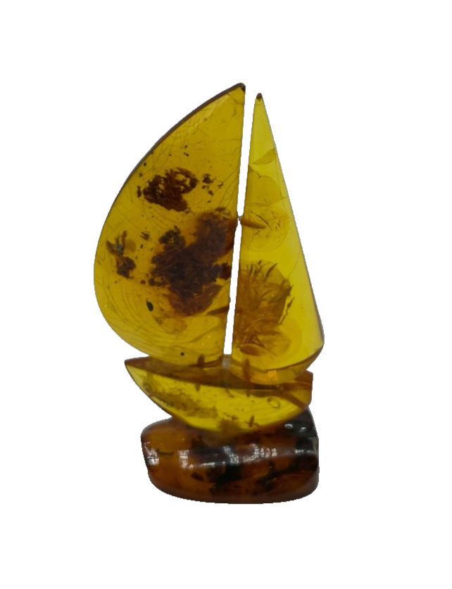 Antik figürliche Natur Bernstein Miniatur Segelschiff Handarbeit H 6,6 b 3,5 cm2