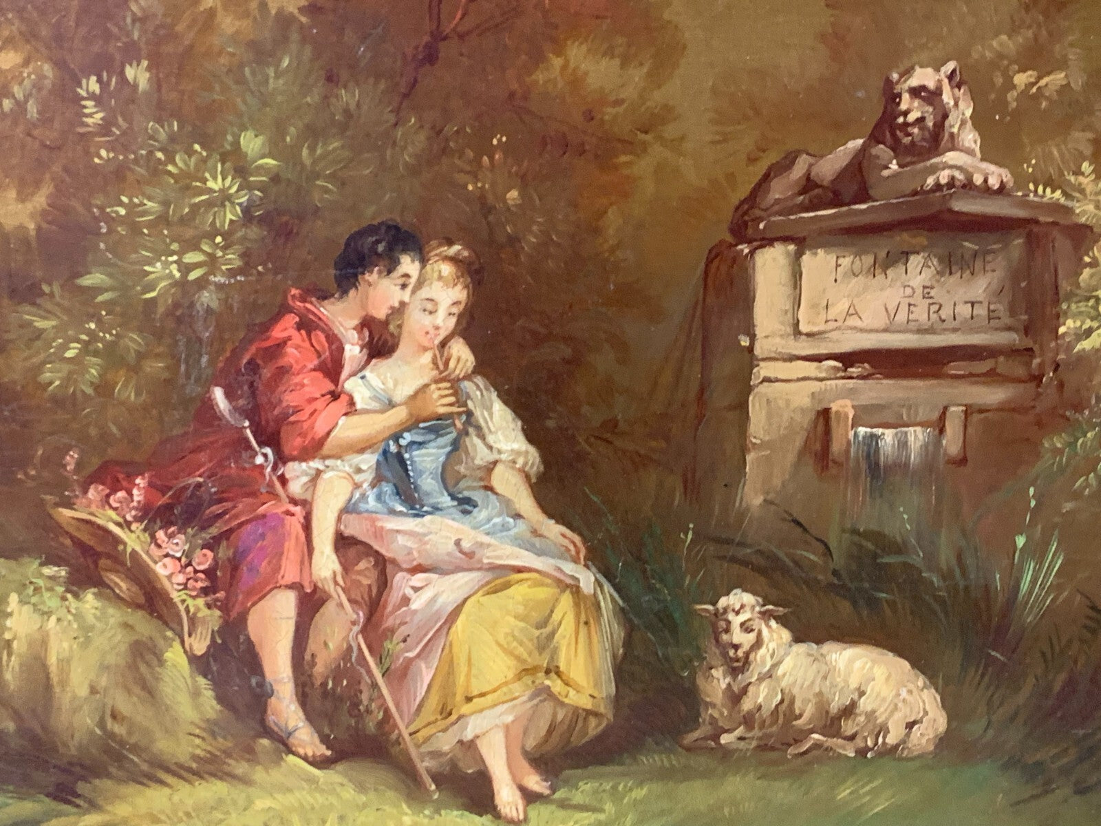 Gemälde 'Die angenehme Lektion' - Öl auf Platte - nach François Boucher um 18505