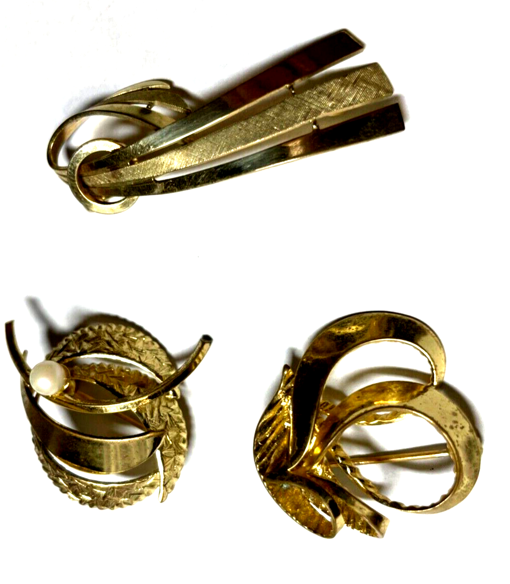3 x vintage elegante amerikaner Gold Double Brosche Anstecknadel1