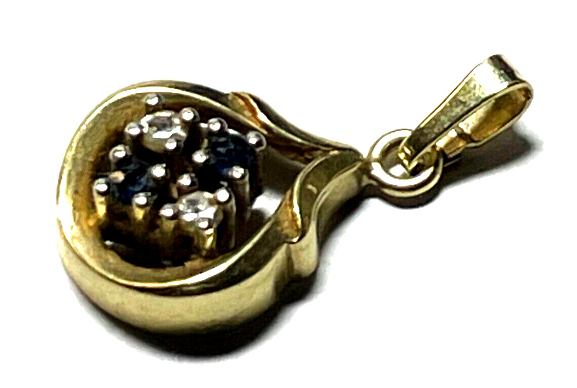 Graziler 585 Gold 14 K Gelbgold Anhänger 2 Saphire 2 Diamanten Klassiker L 19 mm0