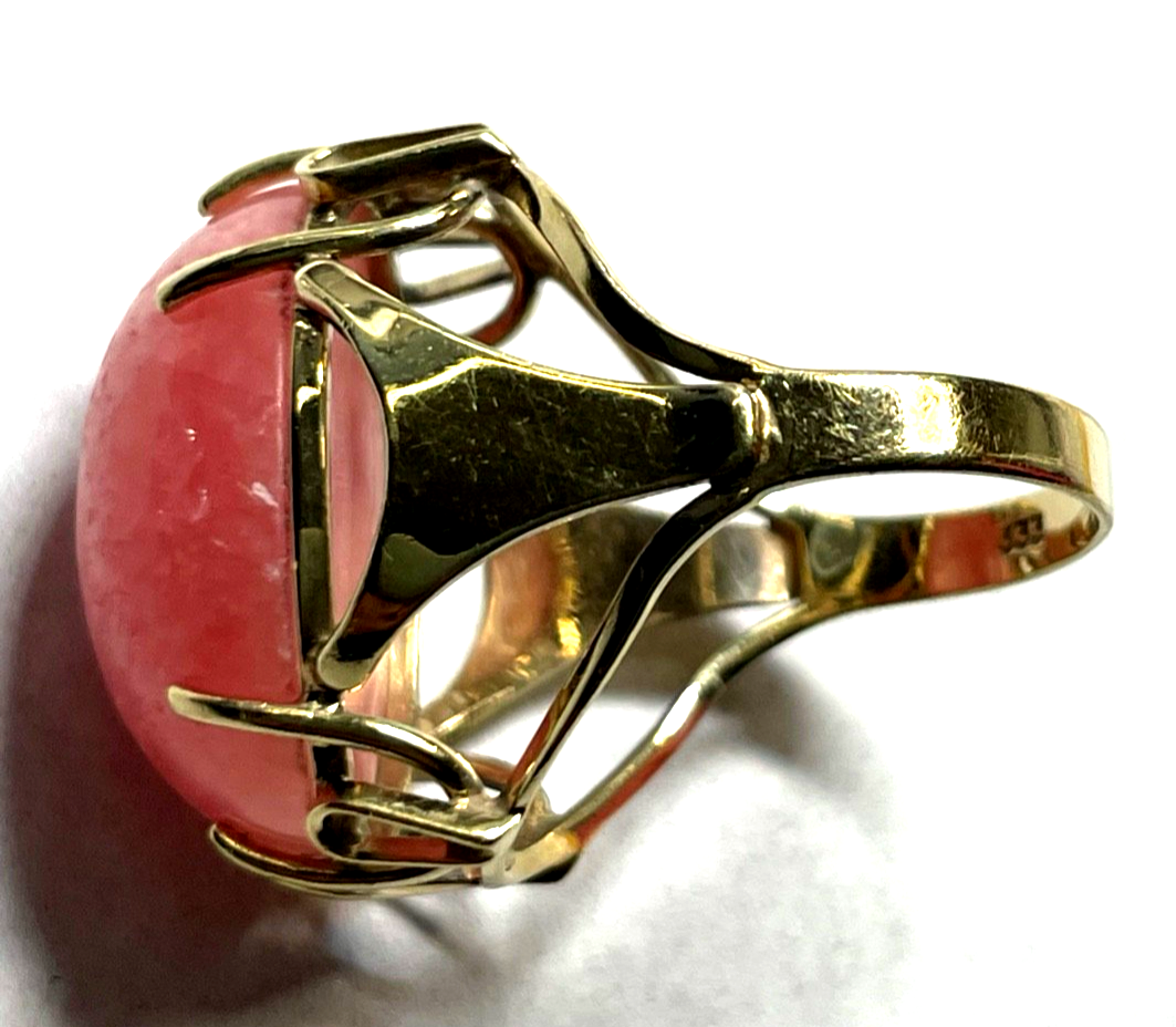 Vintage 333 Gold 8 K Ring gr. Rhodochrosit Cabochon Ø 17 mm RG 54 Juwelier4