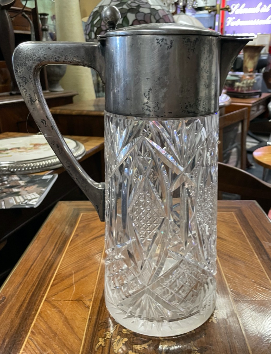 Mega groß antik Bleikristall Krug 800 Silbermontur H 34,5 cm Stuttgart 1910/202