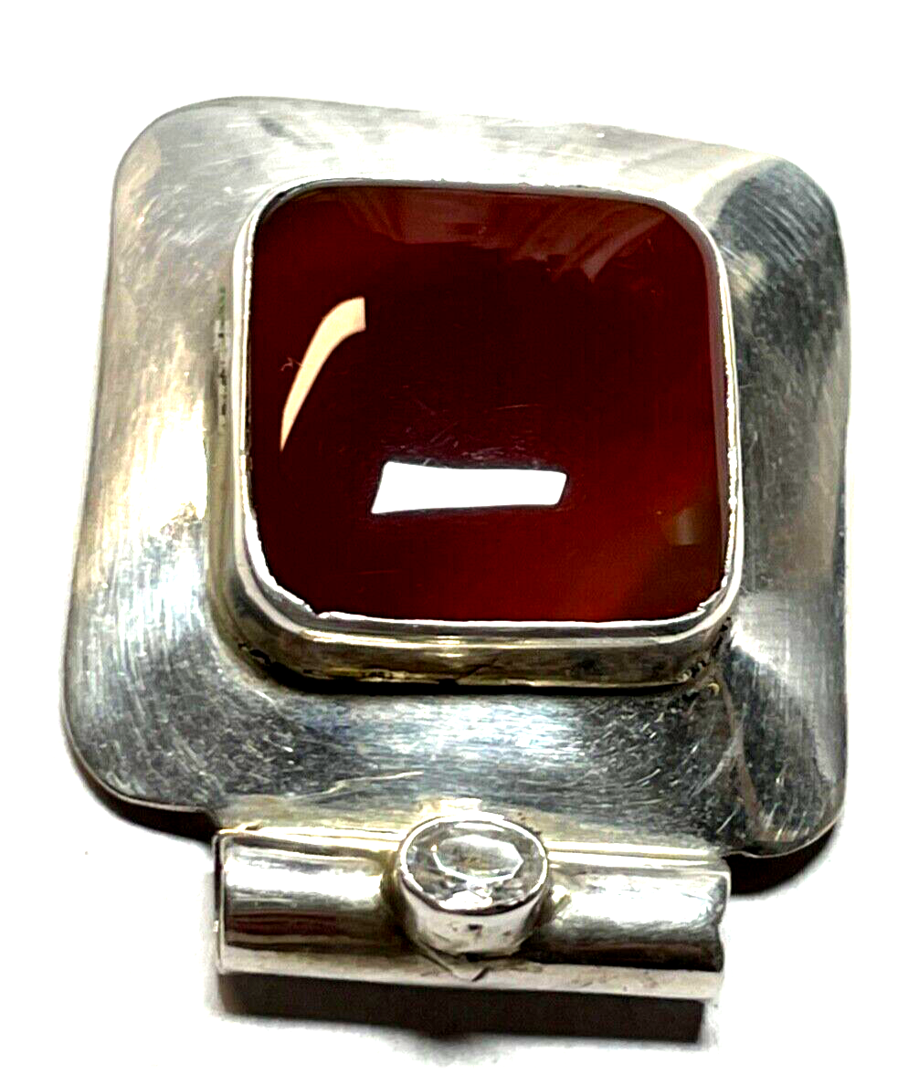 Stattlicher 925 Silber Anhänger Karneol + Bergkristall L 45 B 37 mm Handarbeit9
