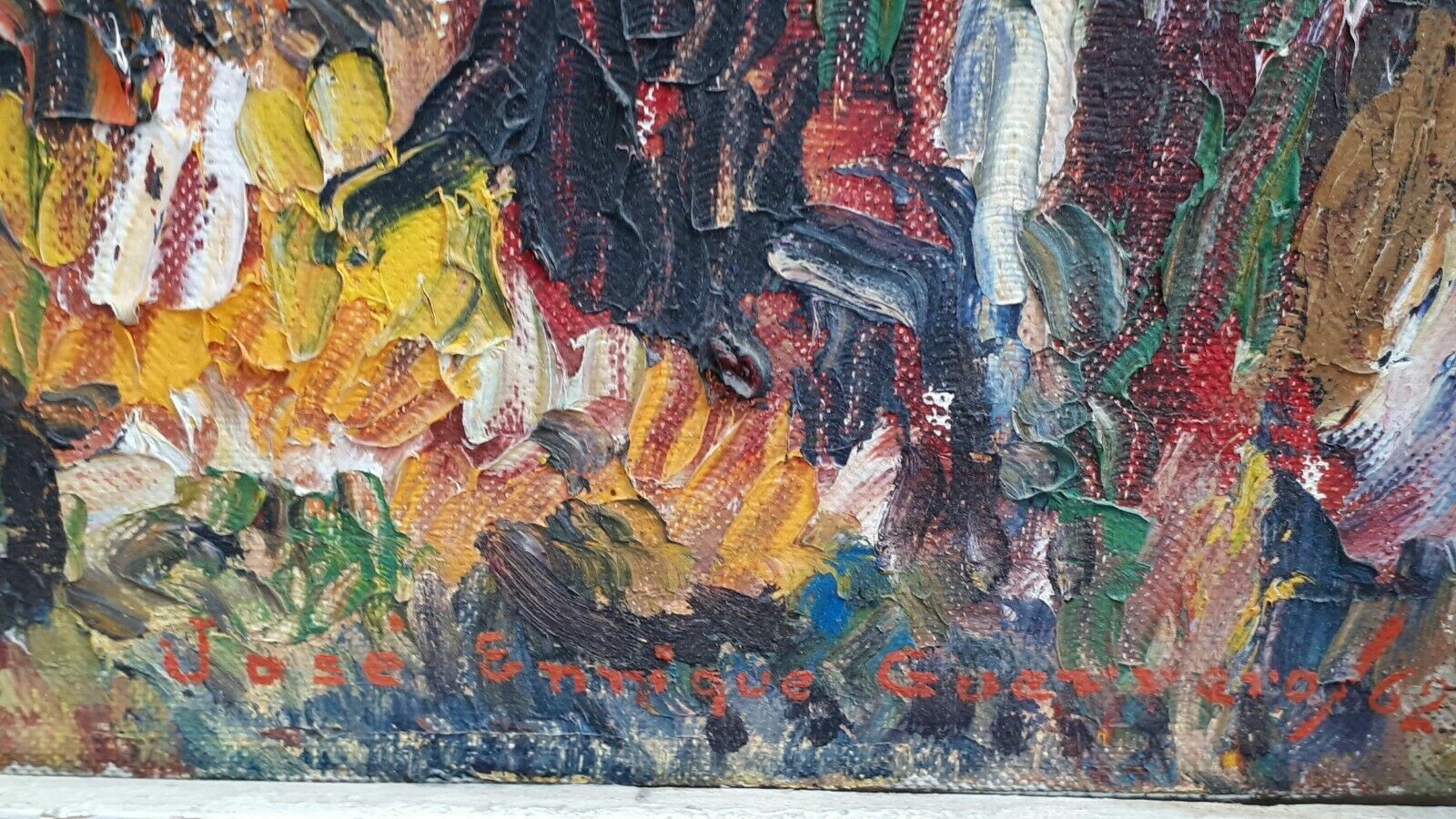 Guerrero José Enrique Ölgemälde - 1962 - Öl auf Leinwand 'Marktplatz' 5