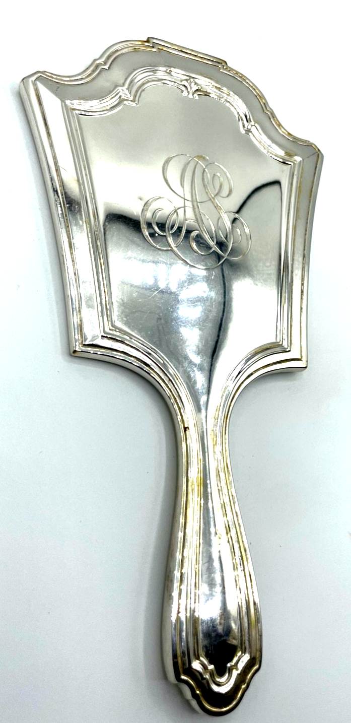 Antik gr. schwerer Handspiegel Sterling Silber mit Lilie