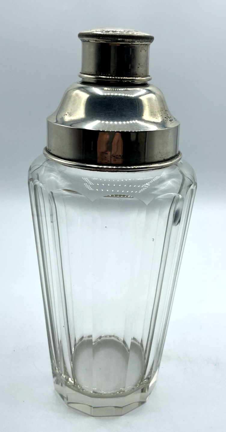 Antik Cocktail Shaker Kristallglas 800er Silber Rand und Deckel Topzustand1