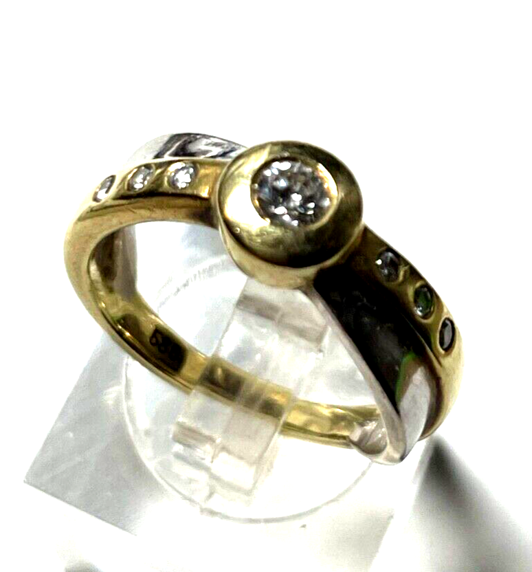 Massiver 585 Gold 14 K bicolor Ring 7 Brillanten Juwelier 5,22 Gr. RG 54 gepfl.3