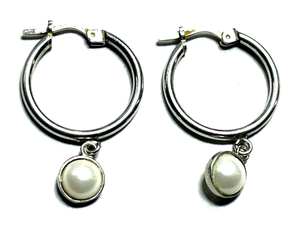 925 Silber  Dyadema Italy Creolen Klappcreolen SWZ Perle Halbperle Ø 19 mm gepfl0