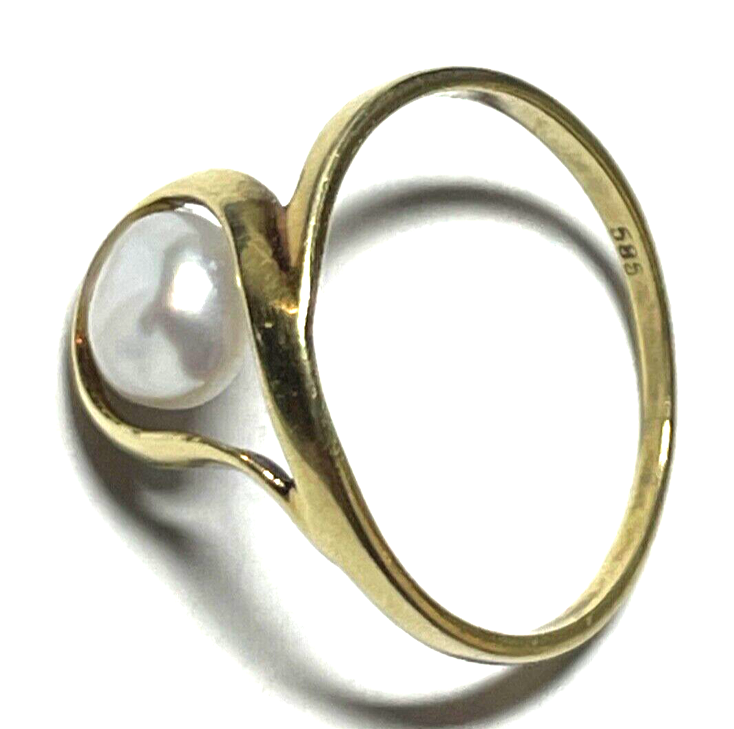 Solider 585 Gold 14 K Ring 16 mm RG 51 mit weißer Perle Juwelier gepflegt5