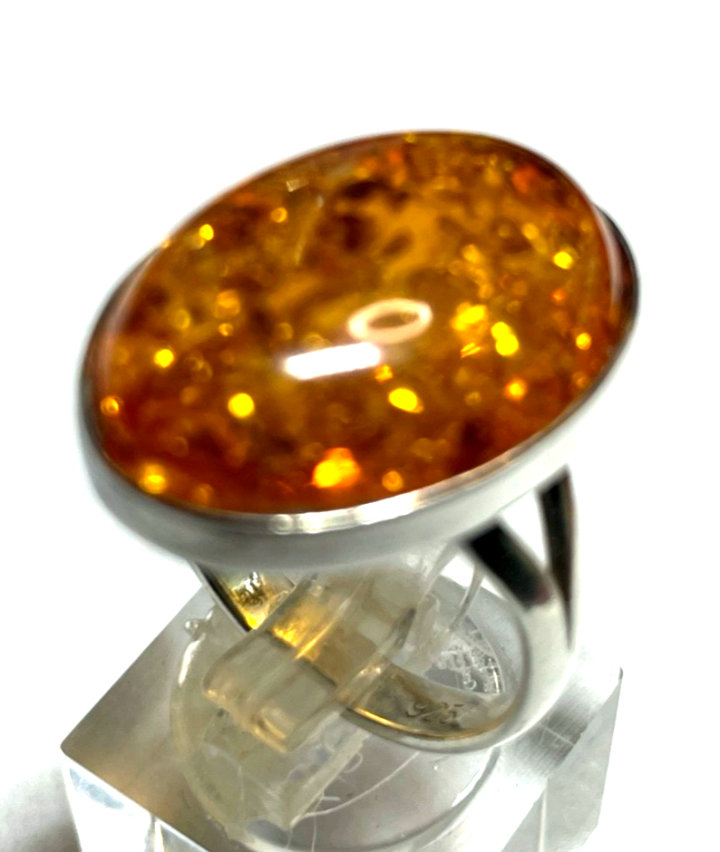 925 Silber Ring ovaler Bernstein Cabochon RG 59 Ø 18,8 solide Qualität gepflegt2