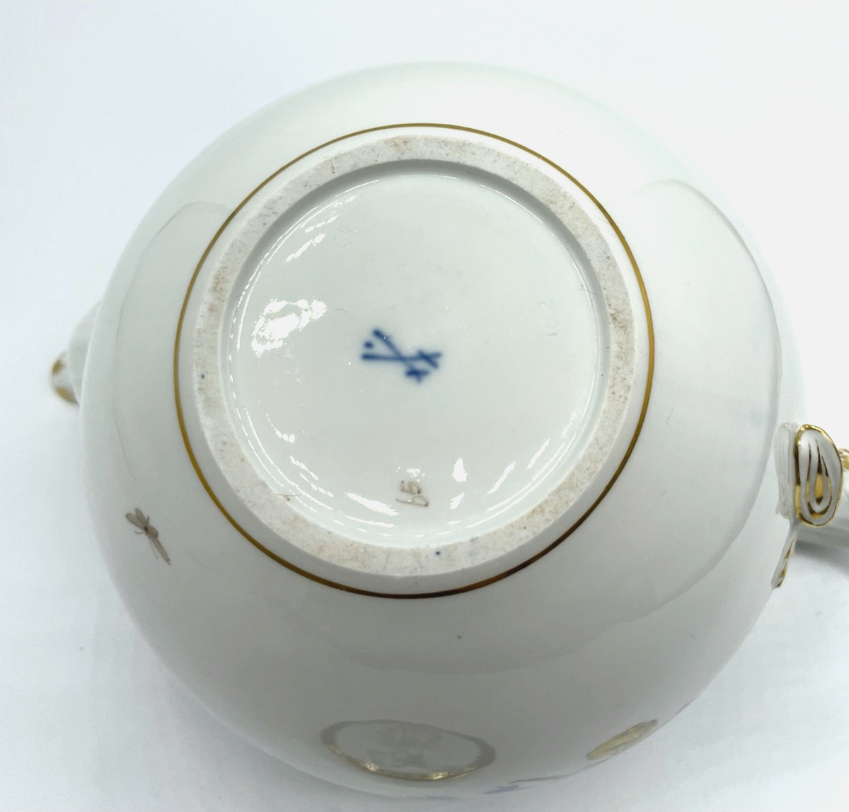 Antik Meissen Porzellan Teekanne 1. Wahl Blumenbukett Kobalt + Golddekor 1A Zust11