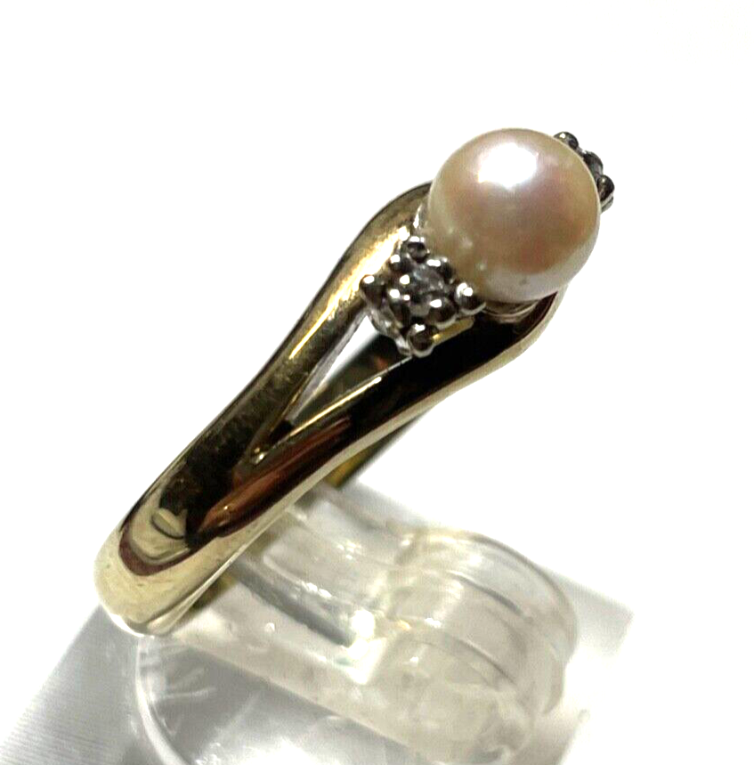 Solider 333 Gold 8 K Ring 1 Akoya Perle 2 Brillanten á 0,05 RG 56 Juwelier gepfl5
