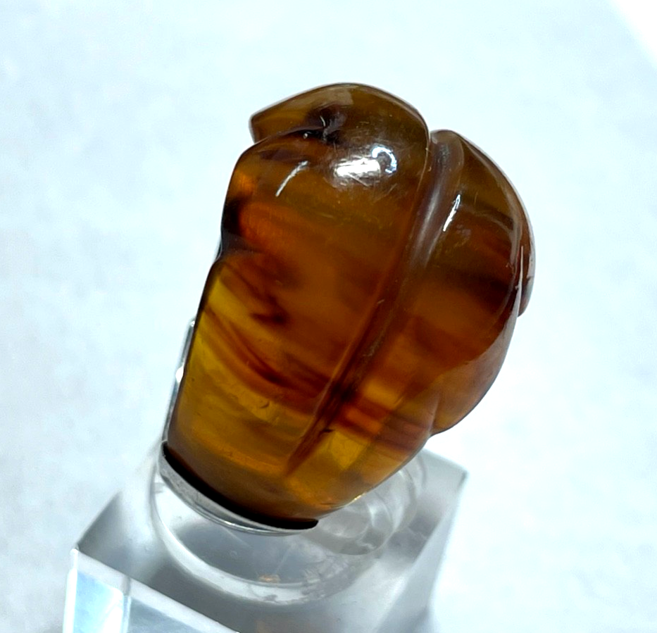 Designer Ring Silber + geschnitzter Kunstharz in Bernstein Optik RG 57 Ø 18 mm3