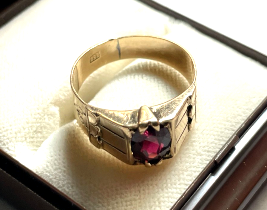 Aparter 333 Gold 8 K antik Ring Rotgold Granat RG 55 Ø 17,5 mm Juwelier4