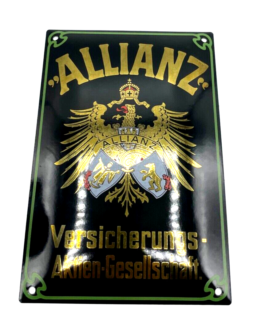 Attraktives Allianz Emailschild gewölbt Jugendstil Dekor 25 x 17 cm0
