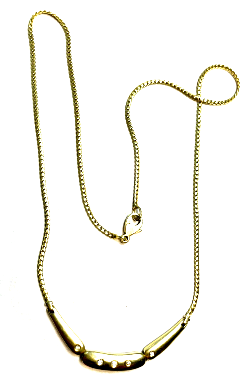 Solide 585 Gold 14 K Kette Collier Goldkette 5 Diamanten 0,06ct 43,5cm Juwelier1