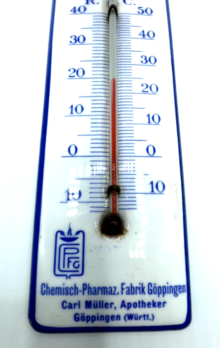 Antik Emaille Thermometer mit Pharma Werbung Göppingen um 1900 Emailware rar !!!2