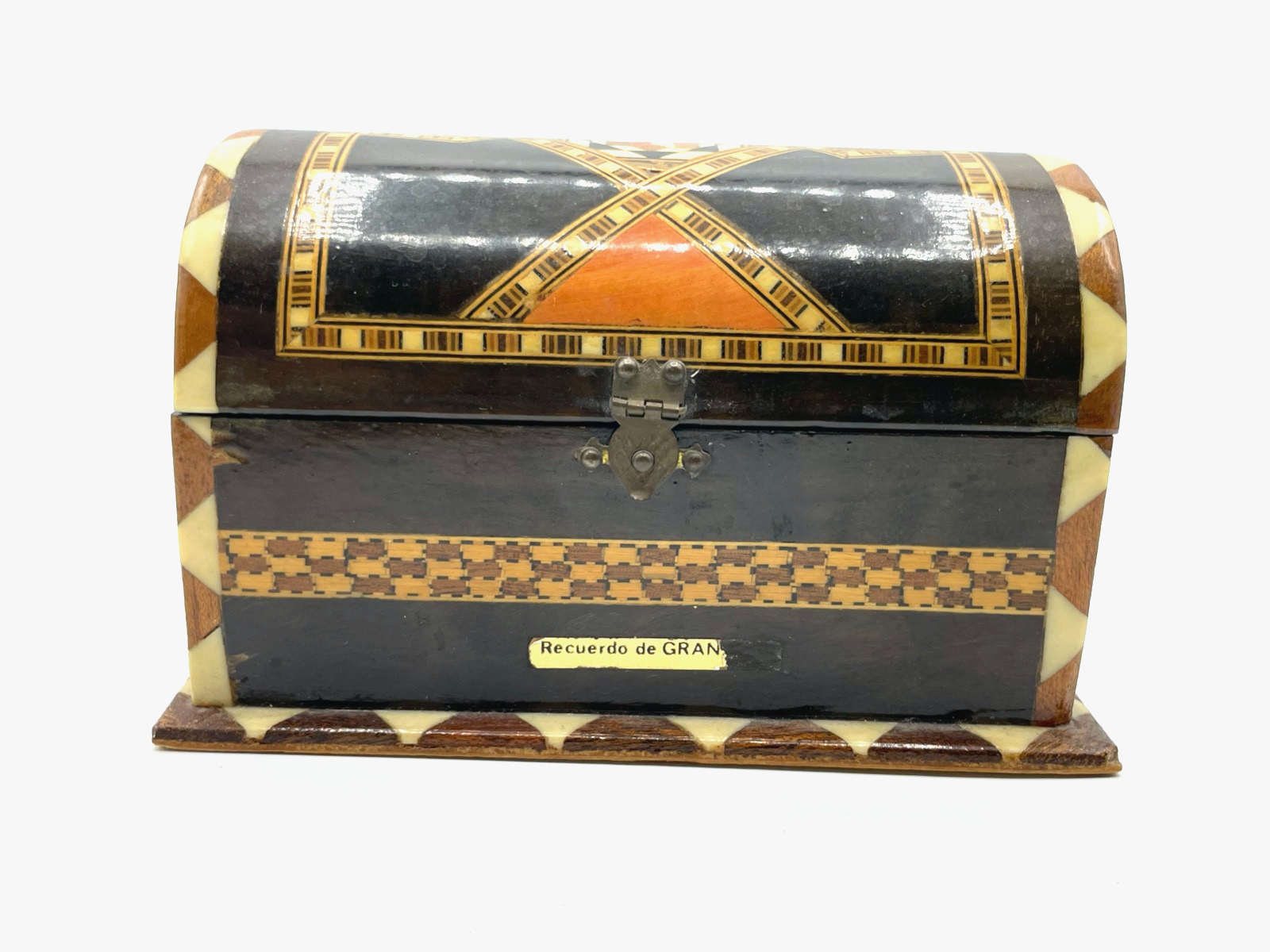 Vintage Schatulle Deckeldose feine Einlegearbeiten Intarsien Truhe Handarbeit1