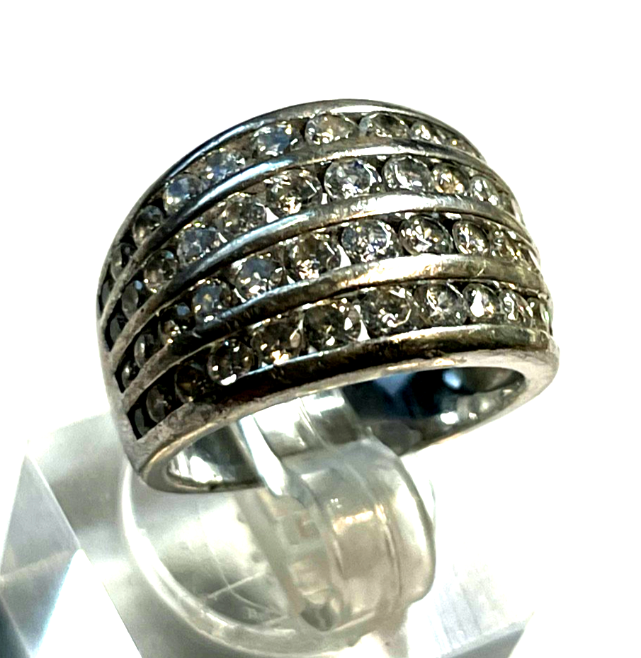 Solider 925 Silber Ring Cocktail Silberring CZ Besatz Handarbeit Ø 16 mm RG 500