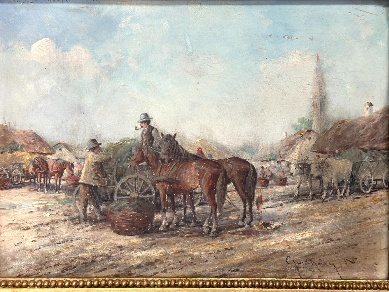 Gyula Németh Gutaházy – Ungarische Marktszene - Öl/Platte signiert - um 1910/201