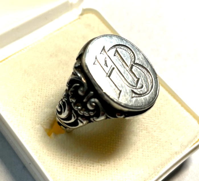 Antik 835 Silber Herrenring Ring Siegelring Initialen HB o BH RG 64 Handarbeit2
