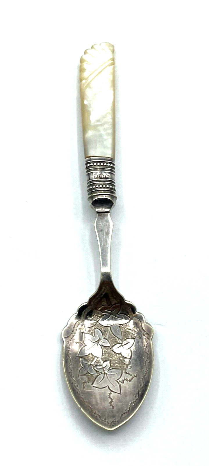 Englischer Jam Löffel mit Perlmutt Griff Sheffield Silber + versilbert 30erJ0