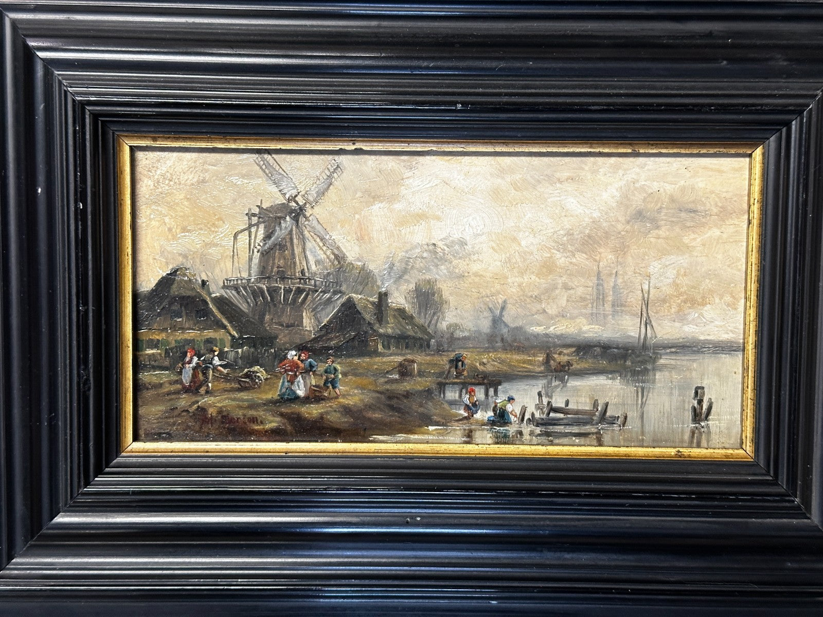 Kleines Kabinettbild – Holland mit Windmühle“ - Öl auf Holz - signiert - gerahmt6